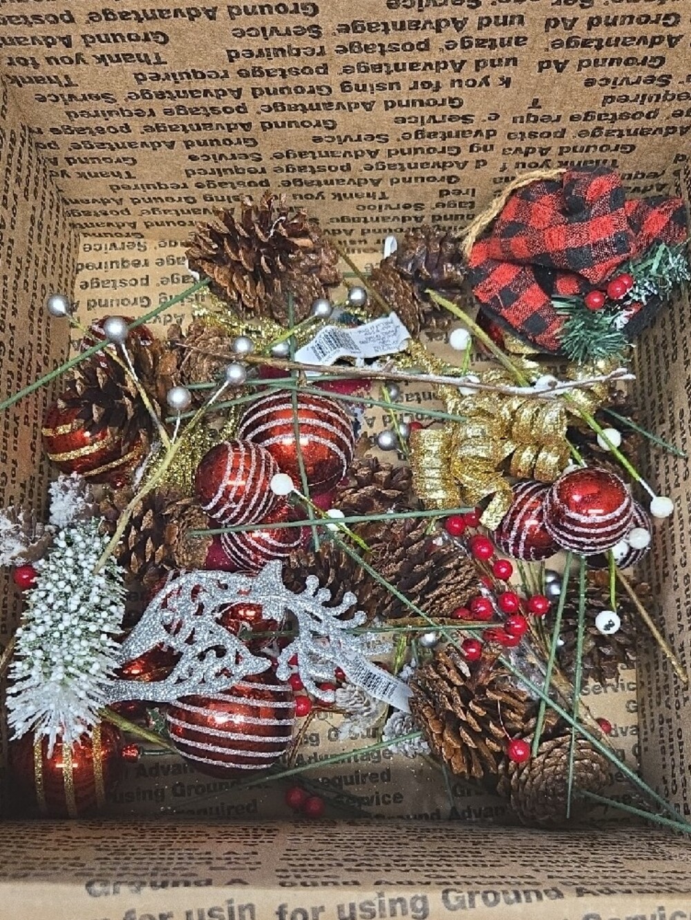 ☀️Large Crafting Boxed Christmas Decor Assortment with Red Poinsettia Accents - Picture 2 of 3